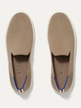 Rothy's Taupe Slip-On Loafers with Blue Heel Accent